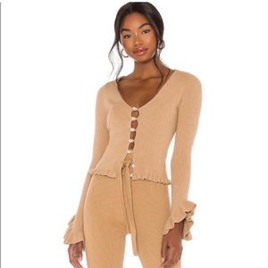 REVOLVE X LPA ELIANNA CARDIGAN SMALL PEARL RHINESTONE BUTTON CLOSURE RUFFLE HEM